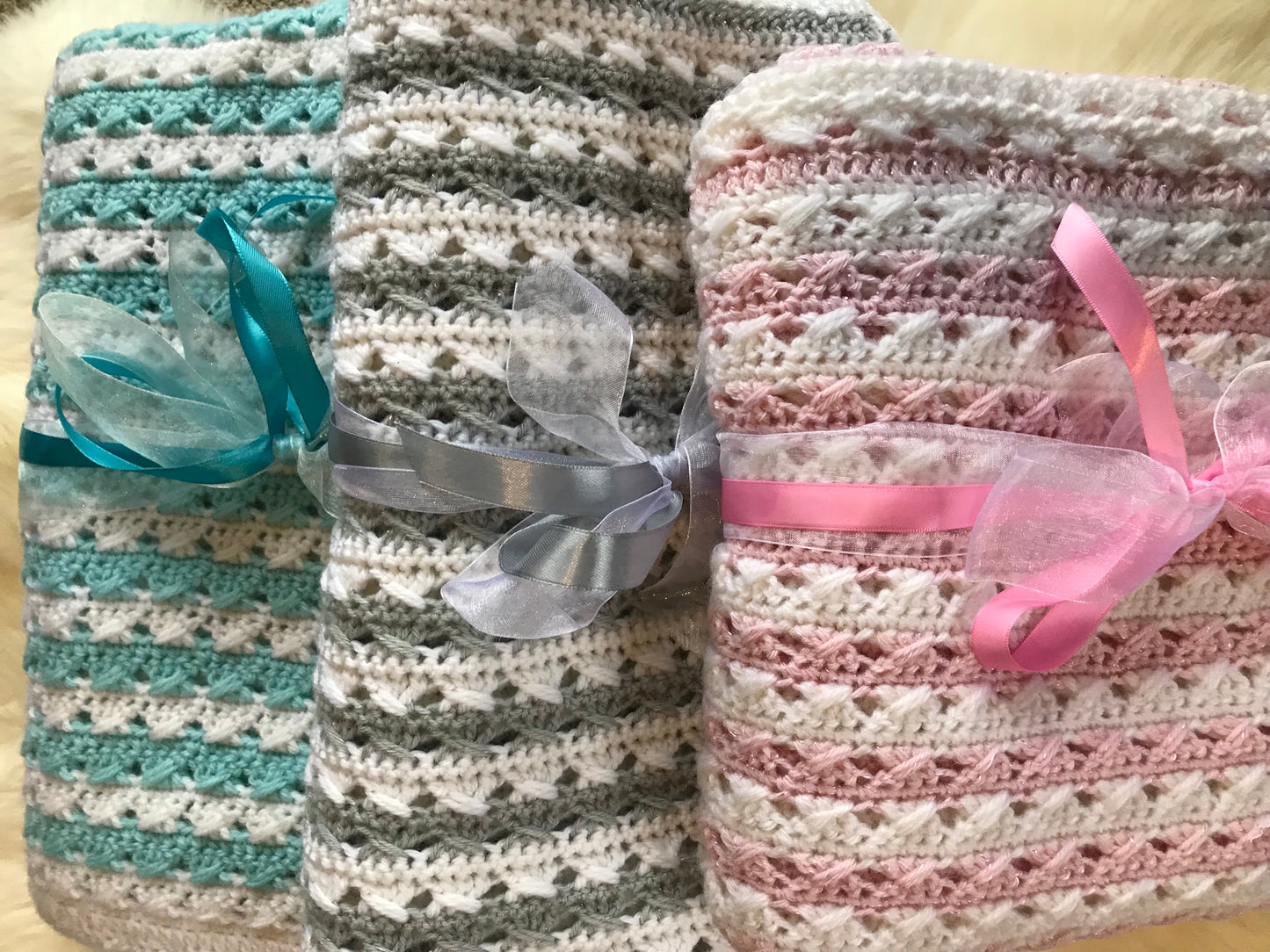 Teal/White Striped Baby Blanket