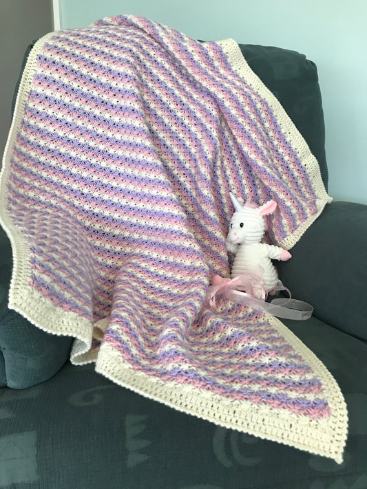 Striped Daisy Stitch Baby Blanket